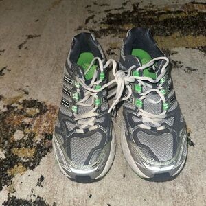 Grey and Green Athletic Shoes